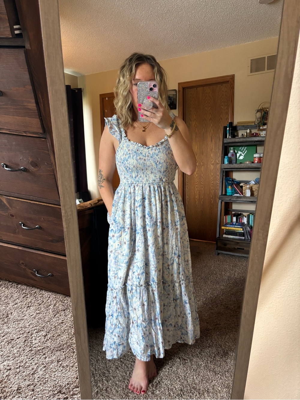 American eagle Floral Smocked Maxi Dress in Light Blue